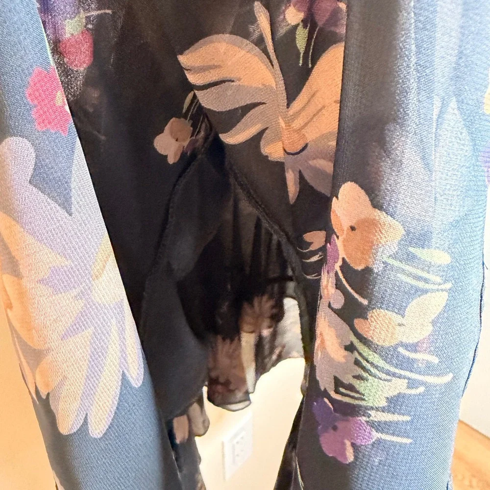 American Living Skirt Women L Black Floral Tiered Ruffle Chiffon Midi Skirt